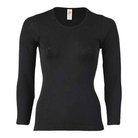 Langærmet bluse, uld/silke, Black, str. 38/40