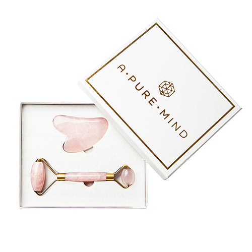 Presentask Ansiktsrulle samt sten i Rosa Kvarts