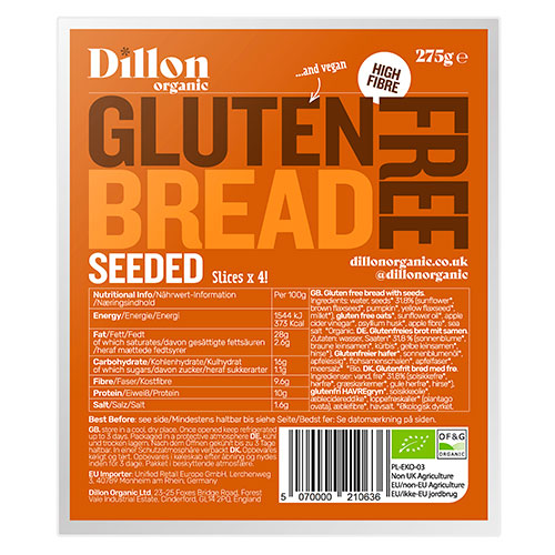 Dillon Organisk Glutenfritt bröd med frön (skivat) Eko