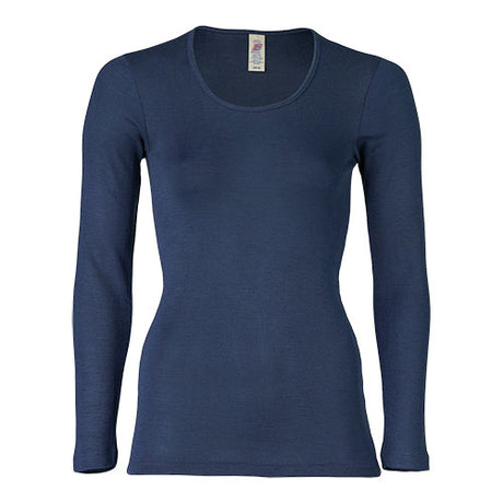 Langærmet bluse, uld/silke, Navy, str. 38/40