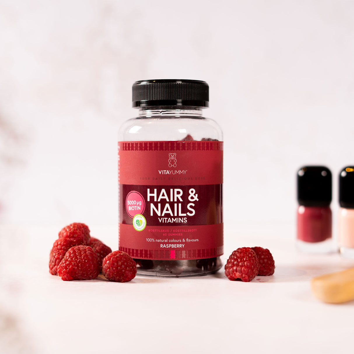 VitaYummy Hair & Nails Raspberry | 60 vingummin
