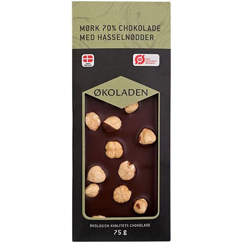 Mörk choklad 70 % med hasselnötter Eko