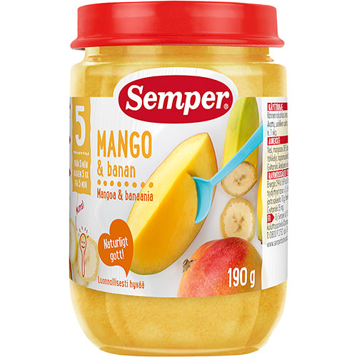 Fruktpuré med mango & banan från 5 mån.
