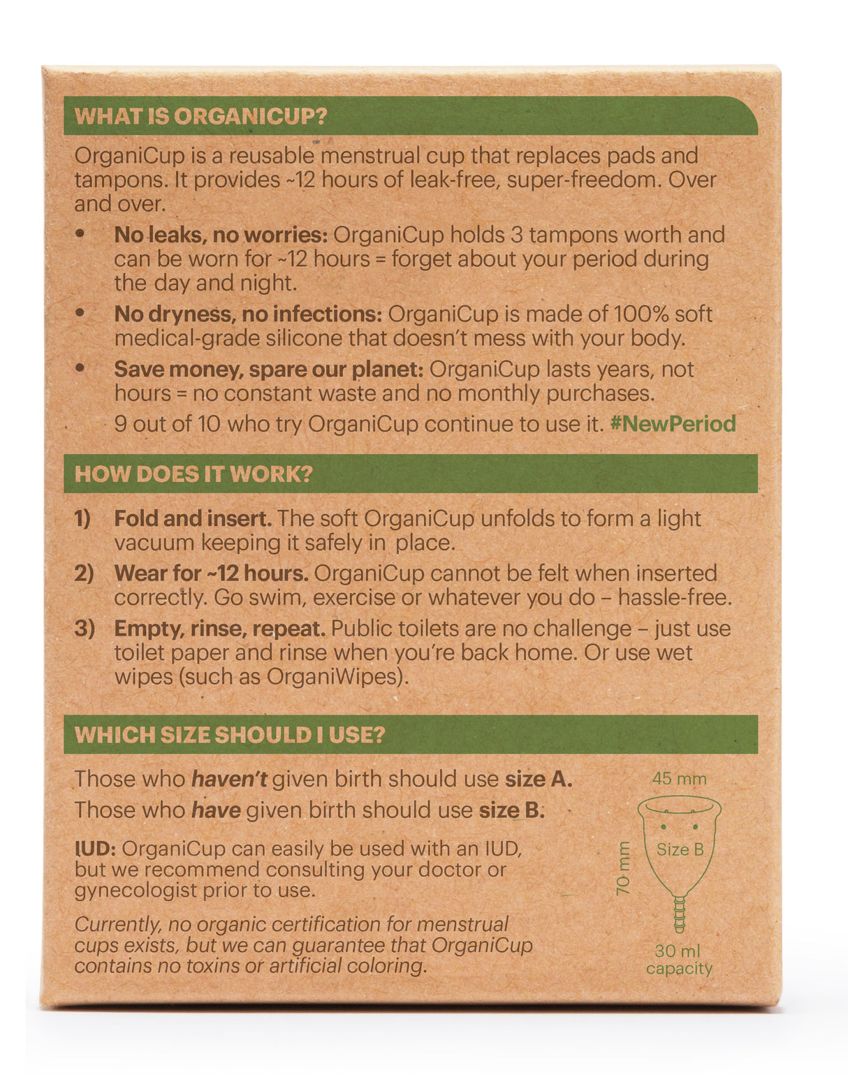 OrganiCup Menskopp Modell B