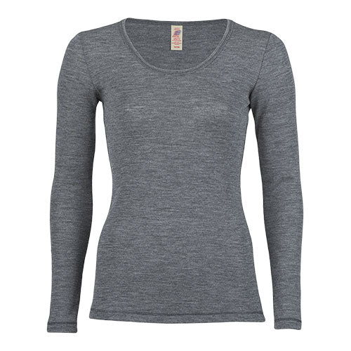 Langærmet bluse, ren uld, Slate, str. 42/44