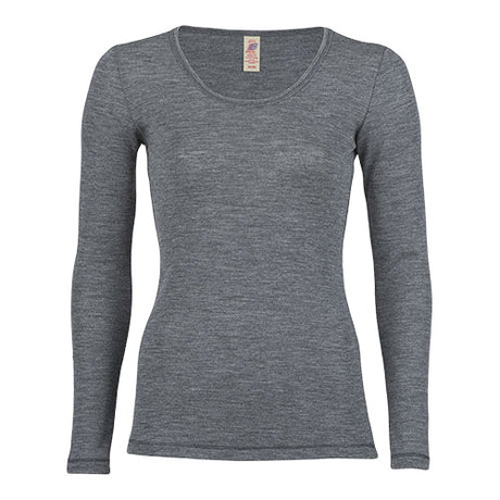 Langærmet bluse, ren uld, Slate, str. 42/44