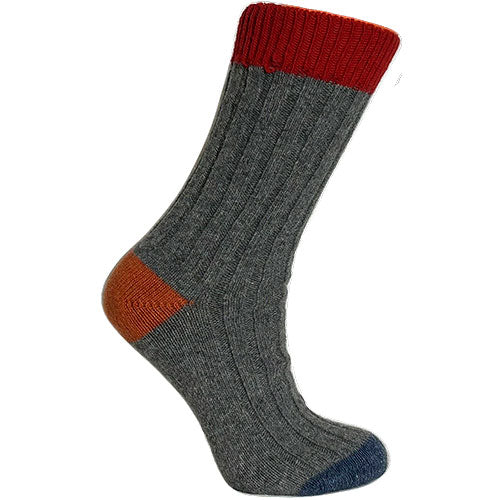 Merinoullstrumpor Röd/grå