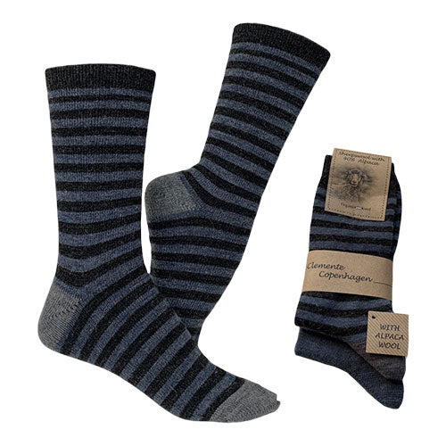 Strømper koksgrå/blåstribet & blå str. 35/38 2-pak
