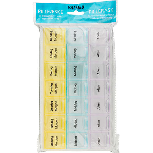 Dosett Pillerask för 1 veckas dosering - tre dagliga doseringar: morgon, middag och kväll.