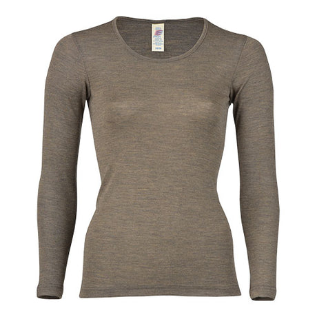 Langærmet bluse, uld/silke, Walnut, str. 46/48