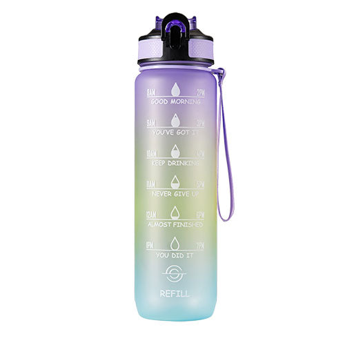 Motivational Water Bottle Motivationsflaska 1 Liter Lila/Gul/Blå