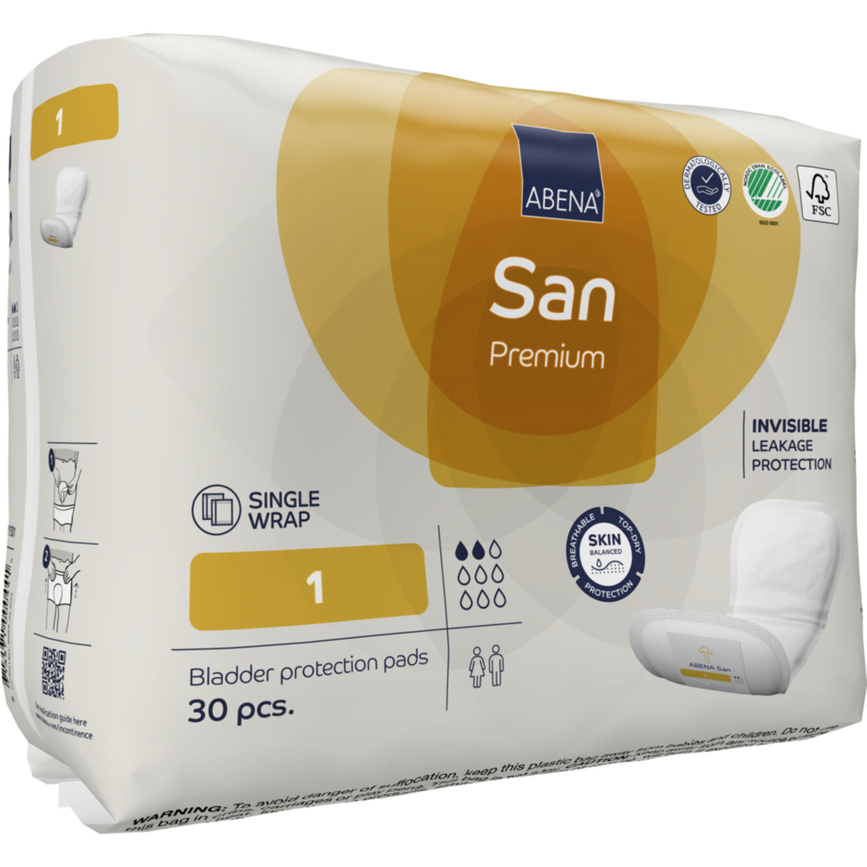 San 1, Kroppsformat Inkontinensskydd med tejp, Premium