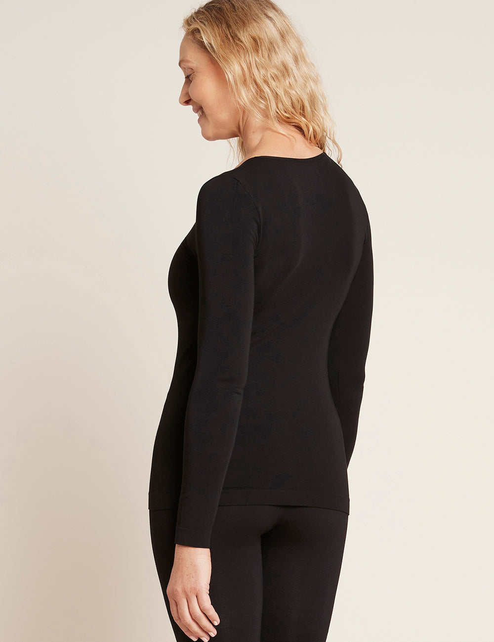 Bambu T-shirt Dam Långärmad Svart Rund Hals