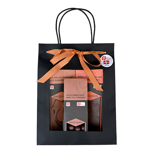 EKOkoladen Gourmet Presentpåse Orange EKO med 2 Chokladplattor samt Dragée Mandlar