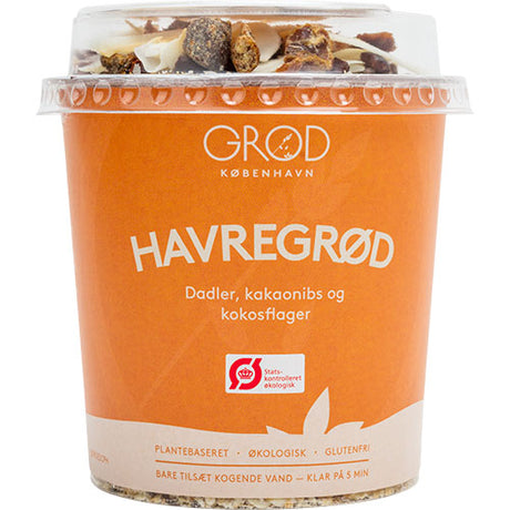 Havregrynsgröt m dadlar, kakaonibs & kokosflingor Eko