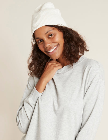 Bambu Stickad Mössa Vit Unisex