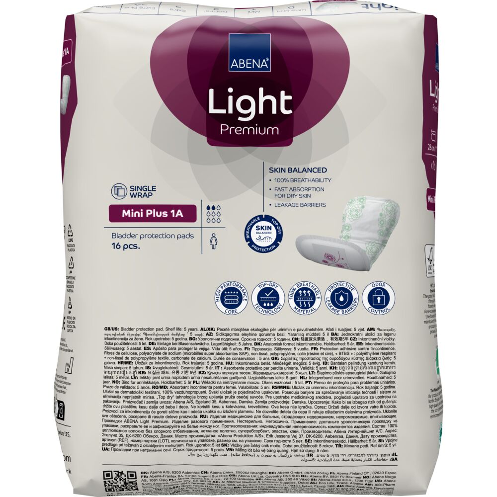 Abena Light Mini Plus 1A Inkontinensskydd | 16 st