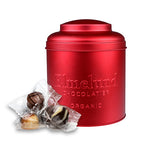 Rød tindåse med fyldte chokolader Ø