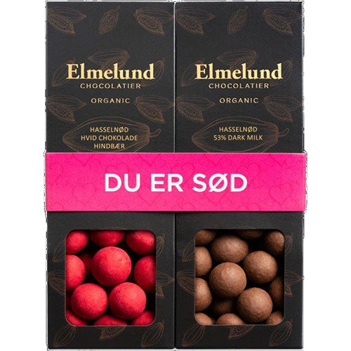 Choklad 2 st - Vit Choklad & Hallon, Mörk Choklad Hasselnötter EKO