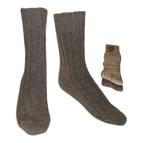 Alpacka Ullstrumpor Brun & Beige Tjock 2-pack