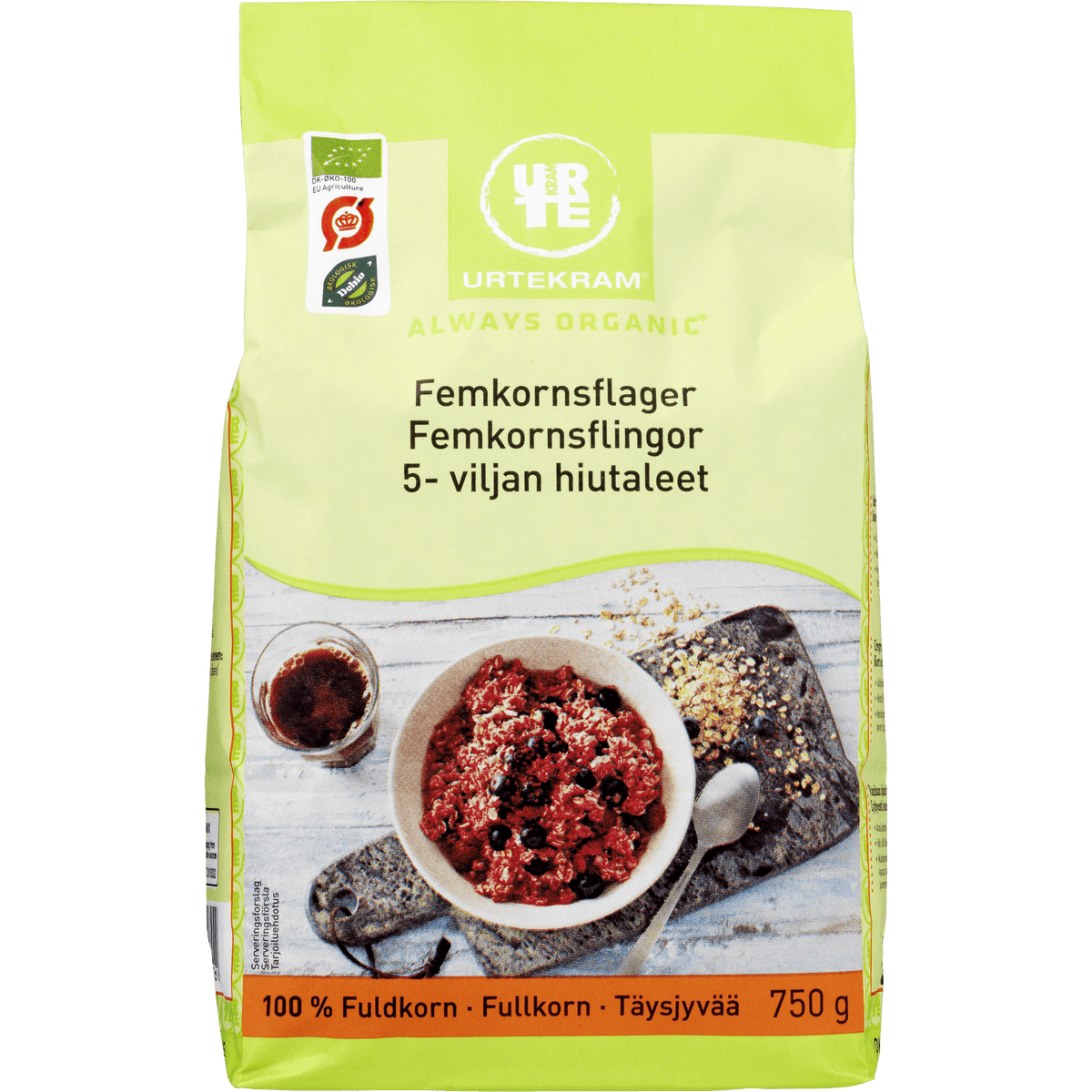 Urtekram Femkornsflingor Ekologisk | 750 g.