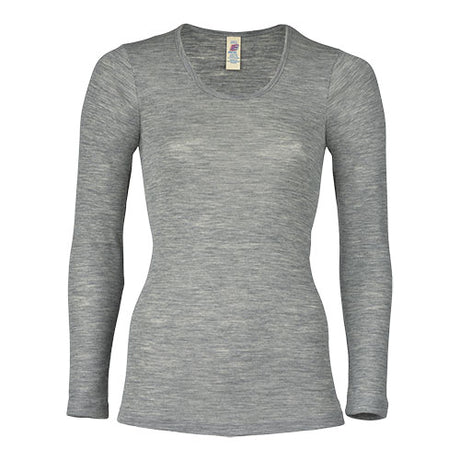 Langærmet bluse, uld/silke, Light grey, str. 42/44
