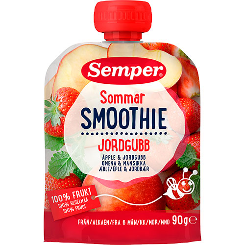 Sommarsmoothie med äpple och jordgubbar från 6 mån.