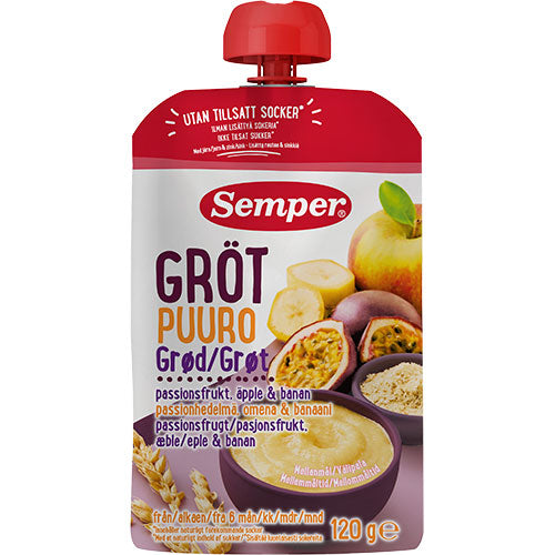 Gröt med passionsfrukt, äpple och banan från 6 mån.
