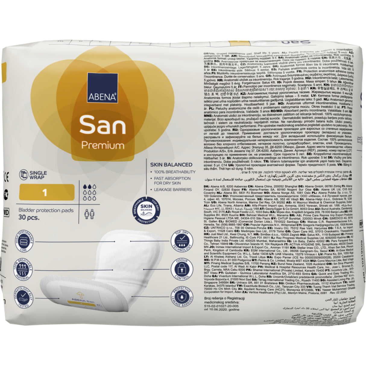 San 1, Kroppsformat Inkontinensskydd med tejp, Premium