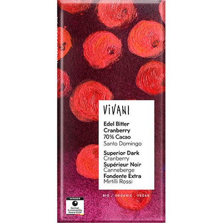 Vivani mörk choklad med tranbärsbitar 70% Ø | 80 gr